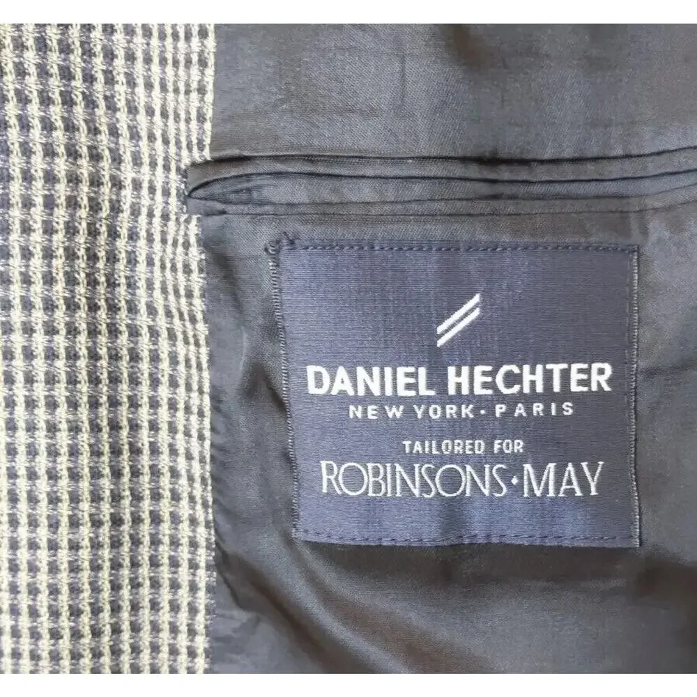 VTG Daniel Hechter Sport Coat Jacket Mens 44R Brown‎ Black Check USA Union Label